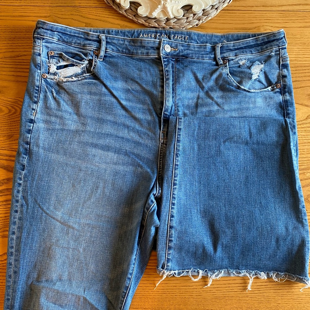 American Eagle Outfitters Distressed Light Blue Flare Jeans - Picture 3 of 7